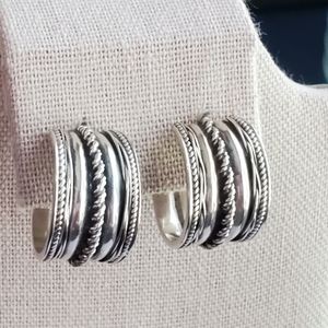 Chapal Zenray Sterling Textured Rope Embellished C-Hoop Earrings